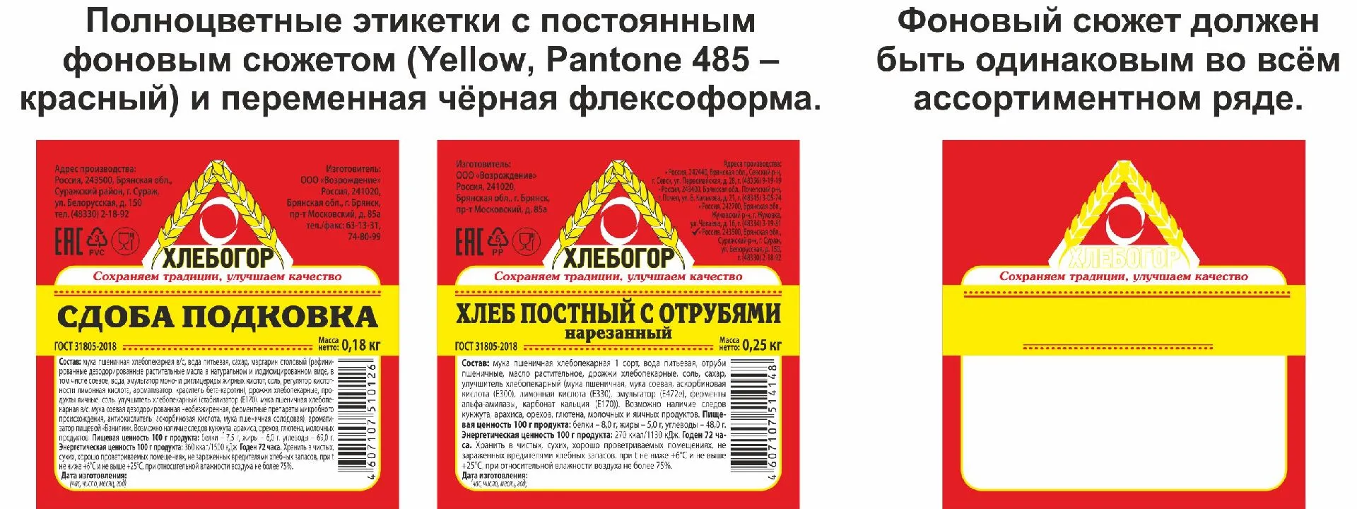 Ассортимент этикеток одного размера: можно оставить фон одинаковым, тем самым снизив затраты на изготовление дополнительных печатных форм